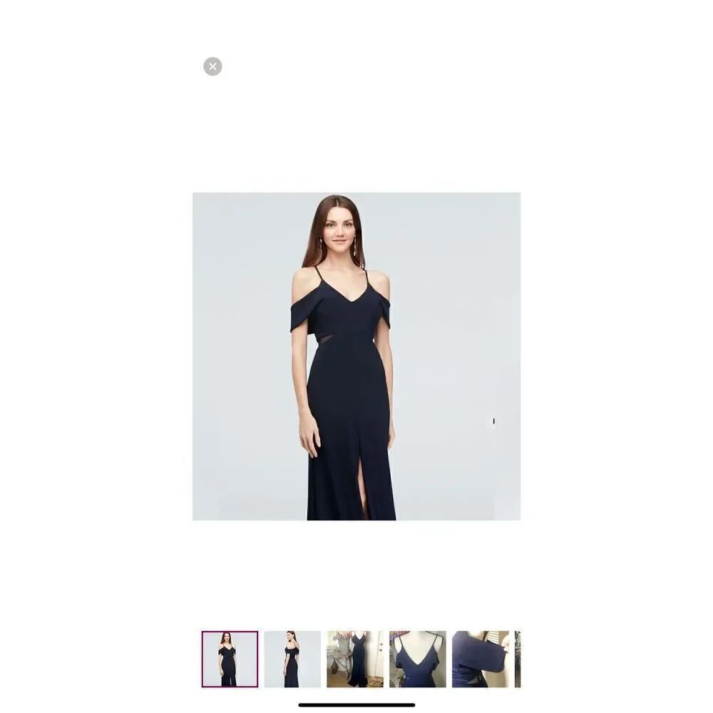 Xscape Navy Blue Off Shoulder Maxi Dress Sz 2 Black Tie, Wedding, Gala